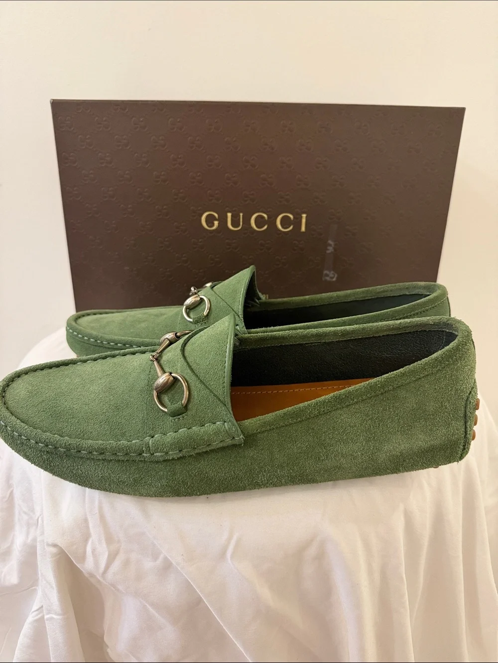 Gucci Green Suede Horsebit Loafers for Men